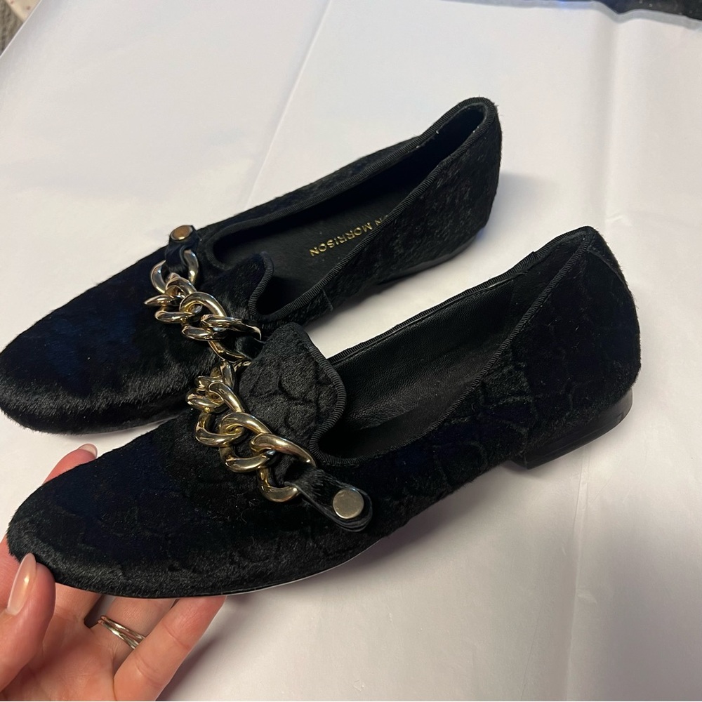 Sigerson Morrison Black Pony Hair Gold Chain Loafers